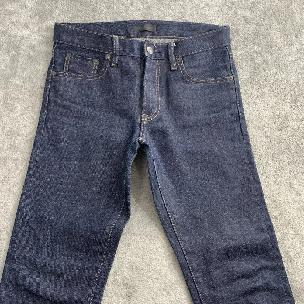 UNIQLO Selvedge Jeans Men 29x31 Straight Slim Dark Kaihara Raw Wash Denim